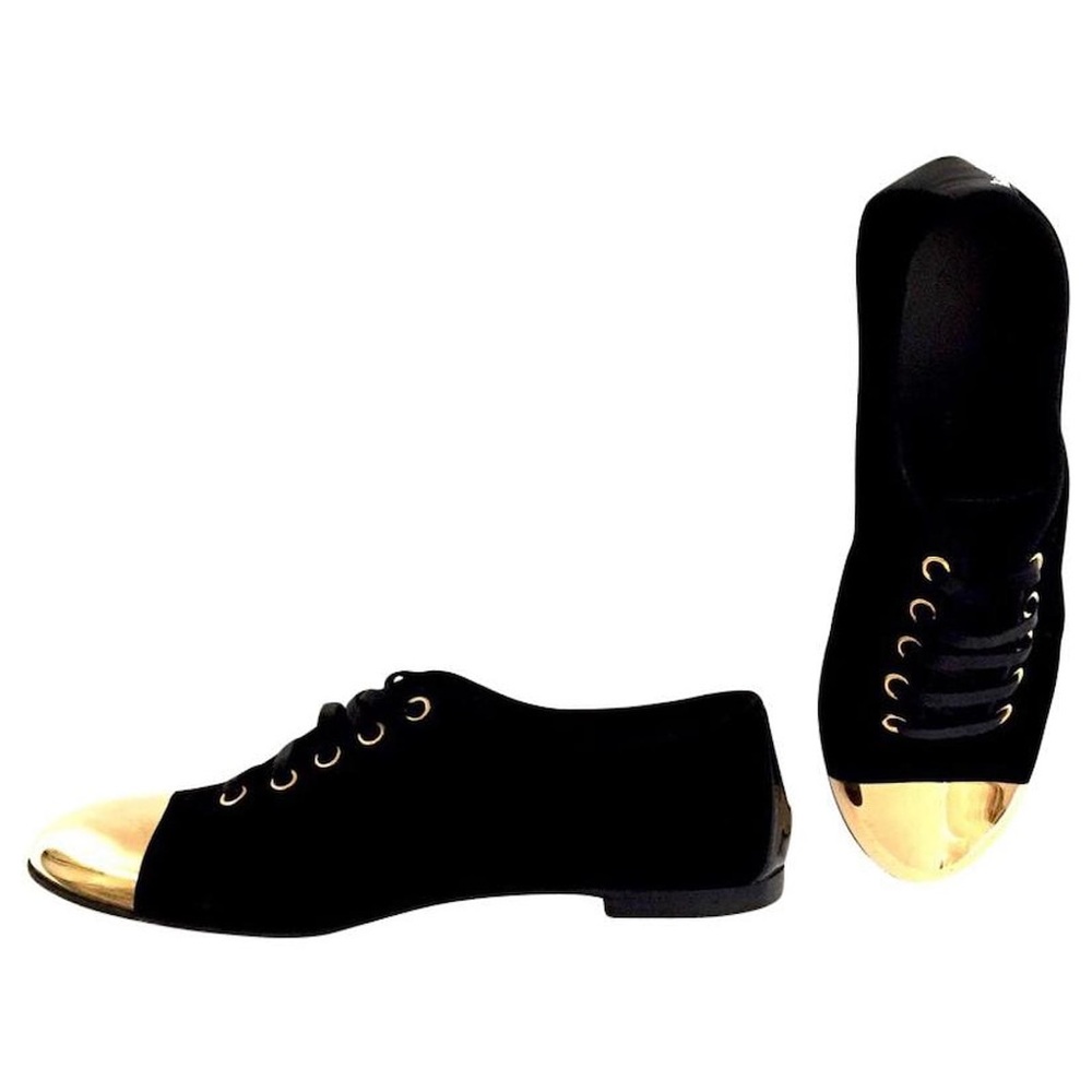 Giuseppe Zanotti Dalia oxford shoes black suede gold toe-caps Size 36/6 MSRP$750 - Picture 3 of 11